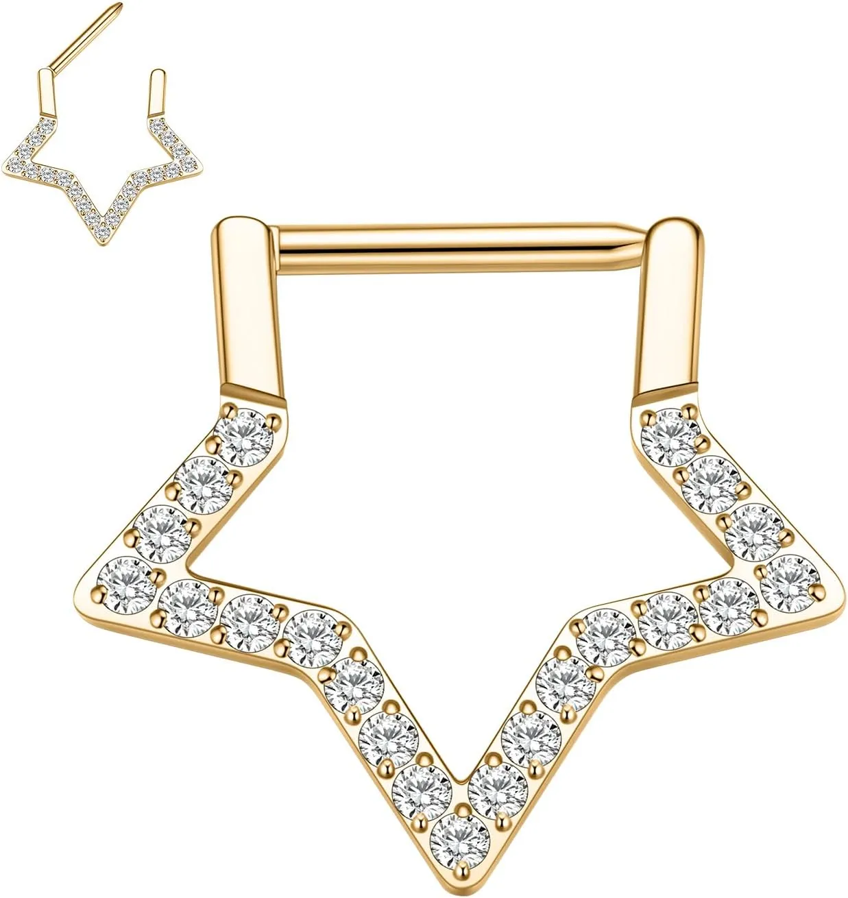 FUNLMO Star Septum Jewelry Daith Piercing Jewelry Nose Ring Huggie Earring Cartilage Earring Tragus Helix Rook Conch Piercing Jewelry 316L Surgical Steel