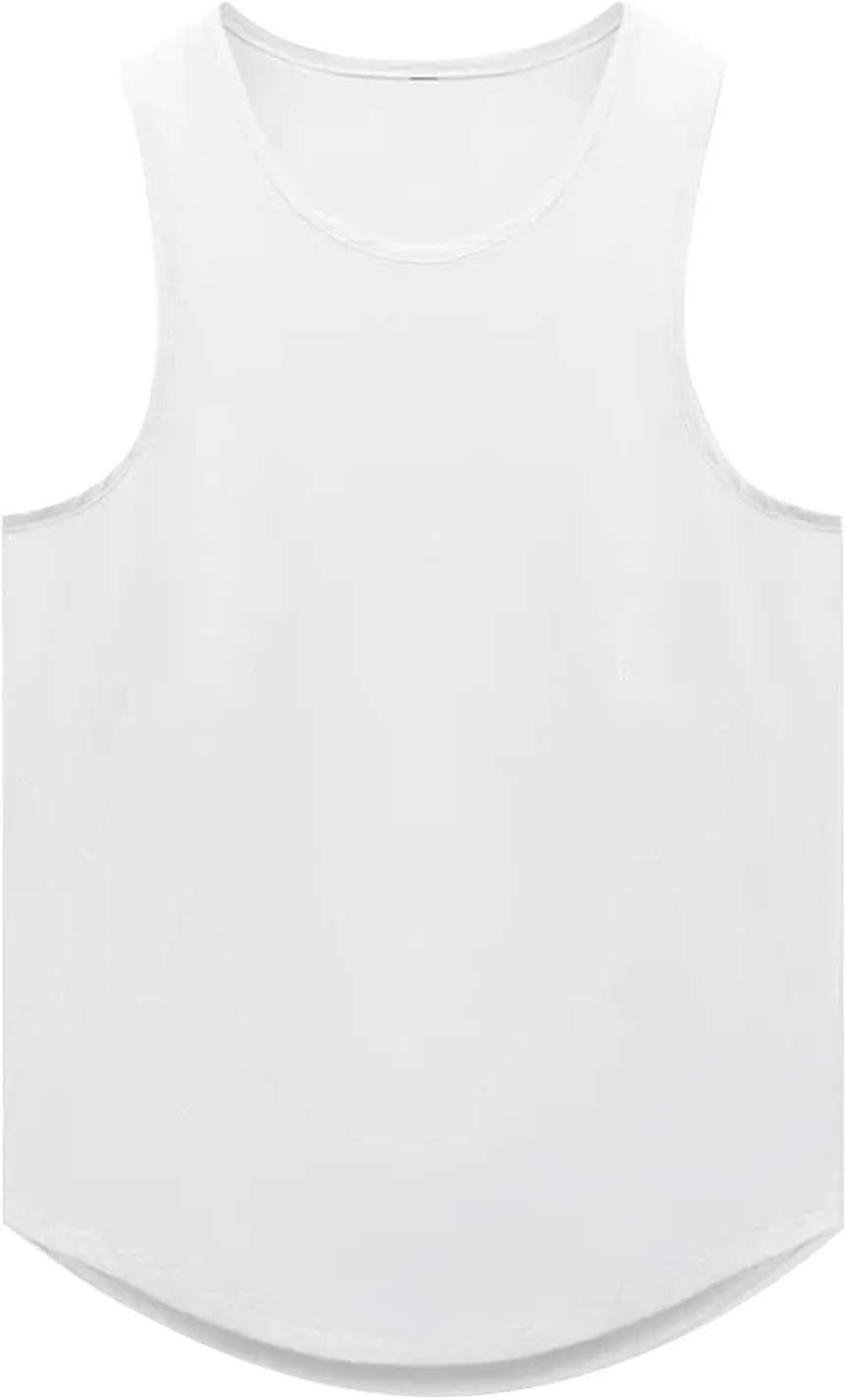 Fxbar Mens Hipster Hip Hop Sports Tank Tops Longline Dropcut Solid Curved Hem Tank Top Shirts for Men's Fitness