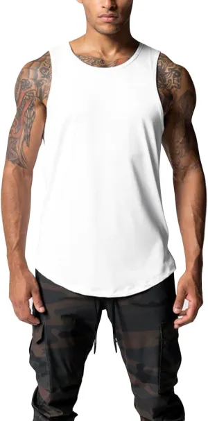 Fxbar Mens Hipster Hip Hop Sports Tank Tops Longline Dropcut Solid Curved Hem Tank Top Shirts for Men's Fitness