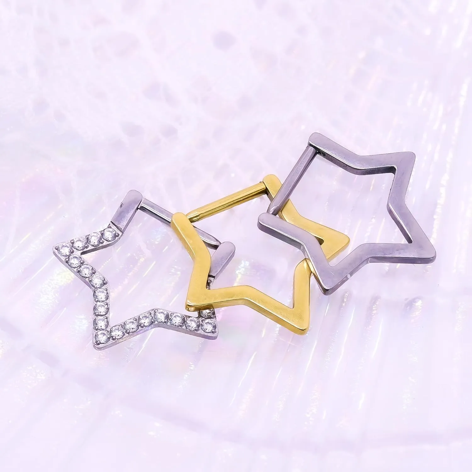 G23 Titanium Septum Ring Star Septum Jewelry CZ Daith Piercing Jewelry Star Septum Clicker Conch Piercing Jewelry Helix Earring for Women Man