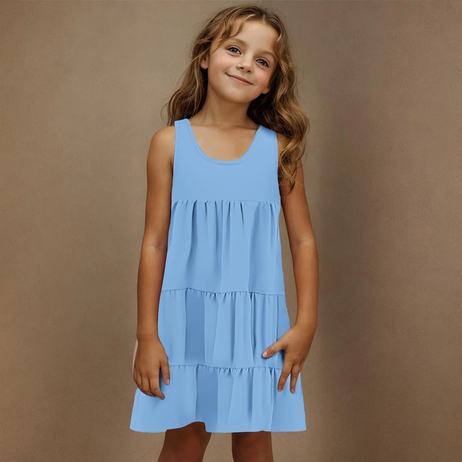Girls 2025 Sundresses Summer Flowy Sleeveless Casual Crewneck Boho Dresses Beach Vacation Clothes Size 4-14 Years