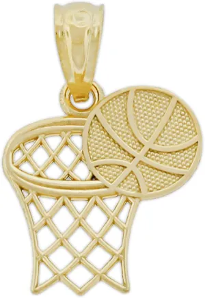 Gold Basketball Hoop Charm Pendant - 10 Karat Gold - Sports Jewelry - Basketball Team Jewelry