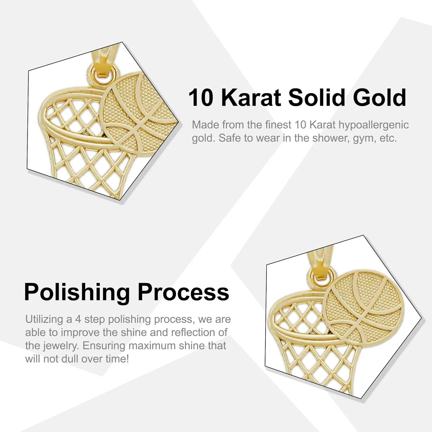 Gold Basketball Hoop Charm Pendant - 10 Karat Gold - Sports Jewelry - Basketball Team Jewelry