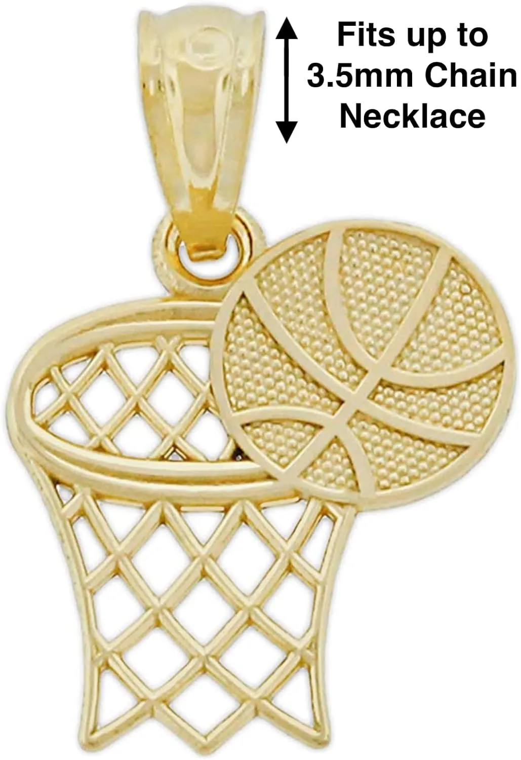 Gold Basketball Hoop Charm Pendant - 10 Karat Gold - Sports Jewelry - Basketball Team Jewelry