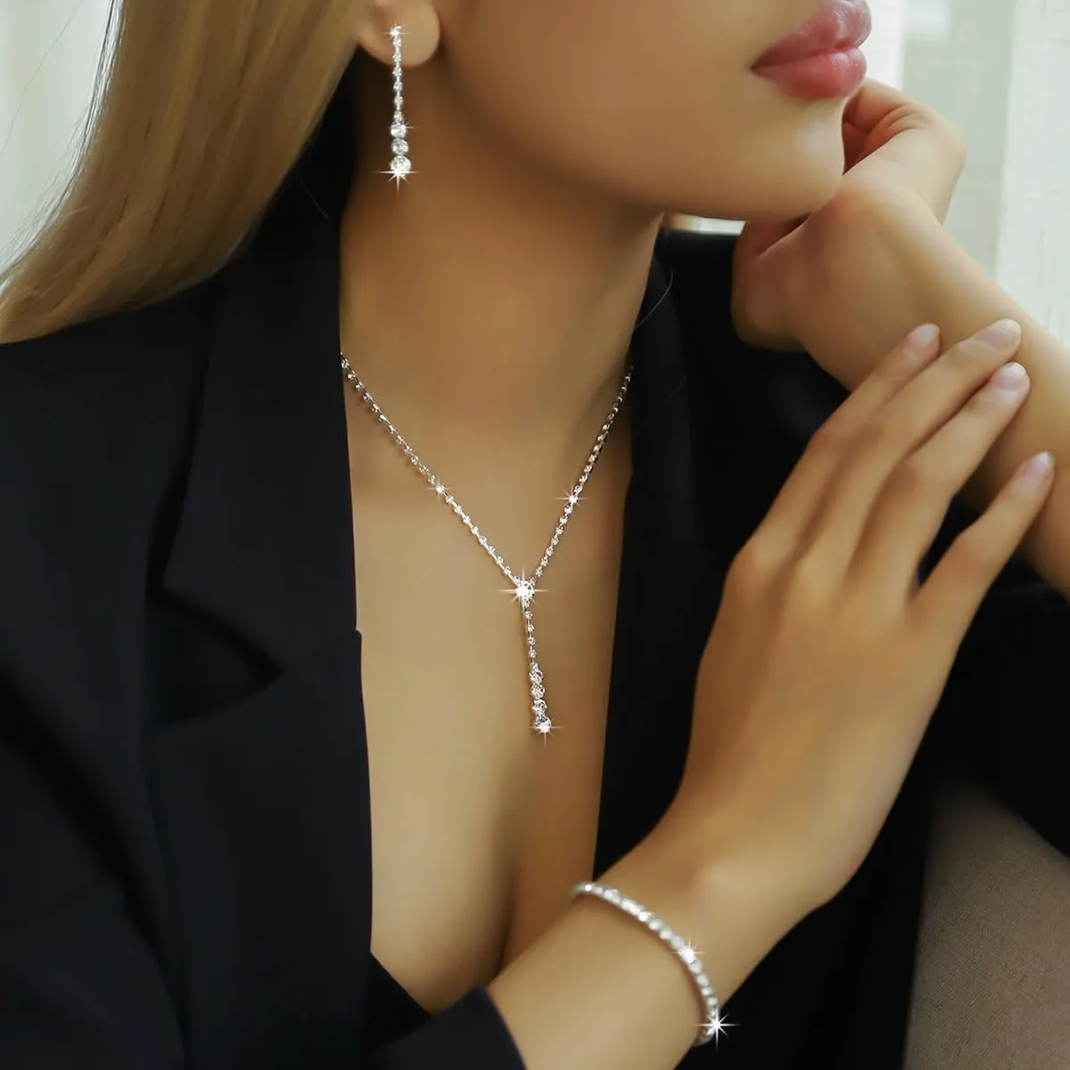 Gold Jewelry Set for Prom,Pearl Necklace Earrings Bracelet Crystal Bridal Wedding Prom Dresses Costume Jewelry Accessories Rhinestone Bridal Jewelry Set for Women
