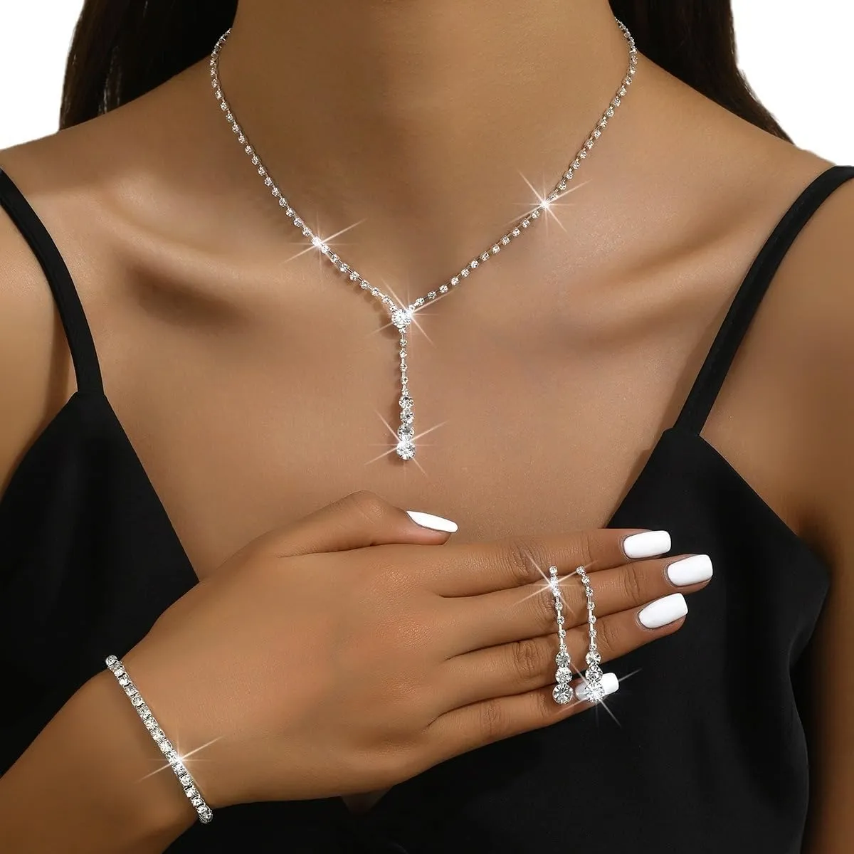 Gold Jewelry Set for Prom,Pearl Necklace Earrings Bracelet Crystal Bridal Wedding Prom Dresses Costume Jewelry Accessories Rhinestone Bridal Jewelry Set for Women
