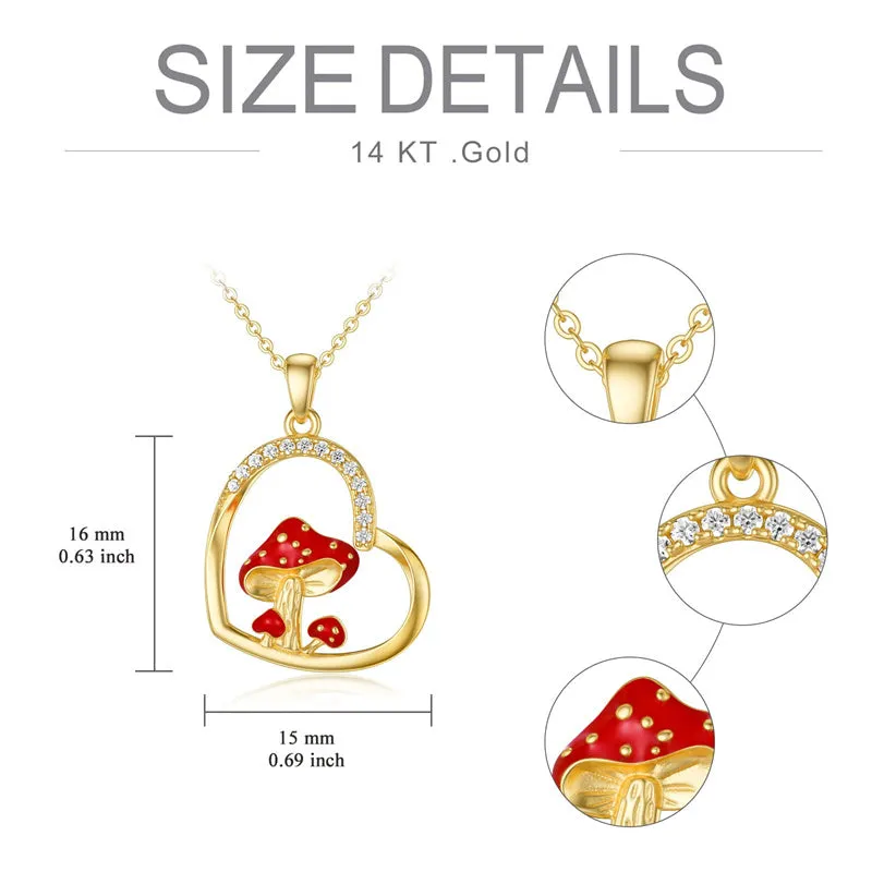 Gold Mushroom Necklace for Women Mushroom Pendant Necklace Mushroom Jewelry Mushroom Heart Pendant Necklace Gifts for Her 16 1 1 Inch