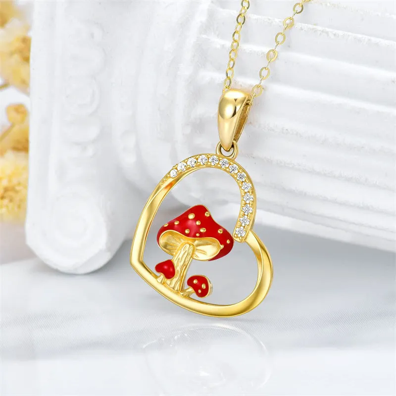 Gold Mushroom Necklace for Women Mushroom Pendant Necklace Mushroom Jewelry Mushroom Heart Pendant Necklace Gifts for Her 16 1 1 Inch