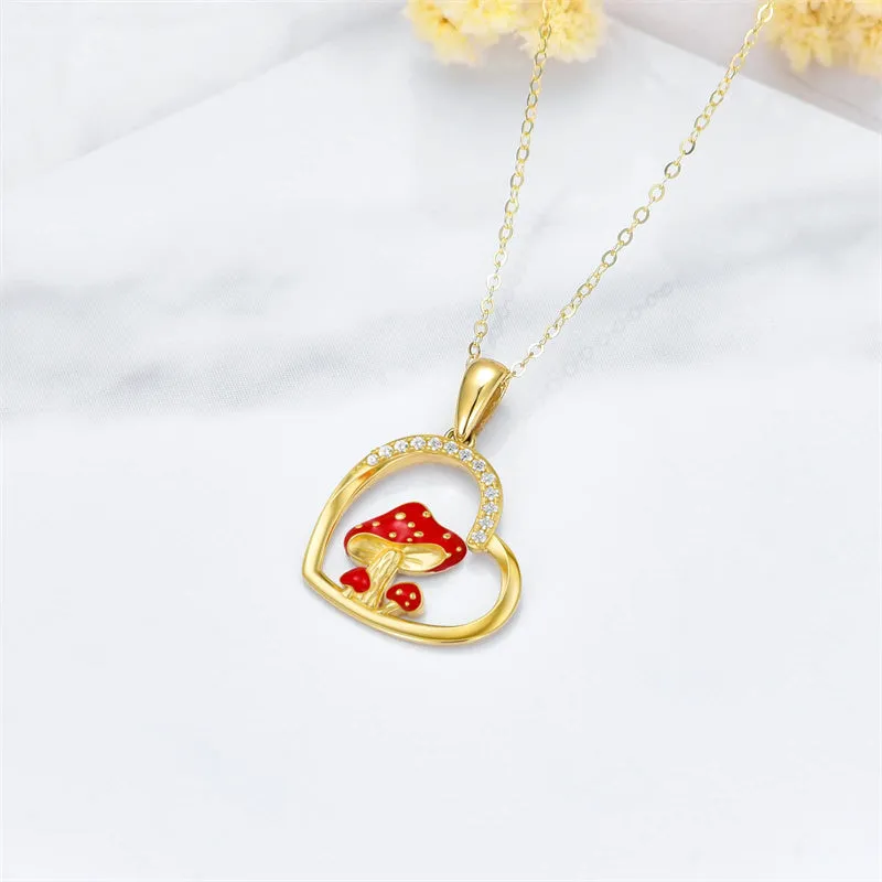 Gold Mushroom Necklace for Women Mushroom Pendant Necklace Mushroom Jewelry Mushroom Heart Pendant Necklace Gifts for Her 16 1 1 Inch
