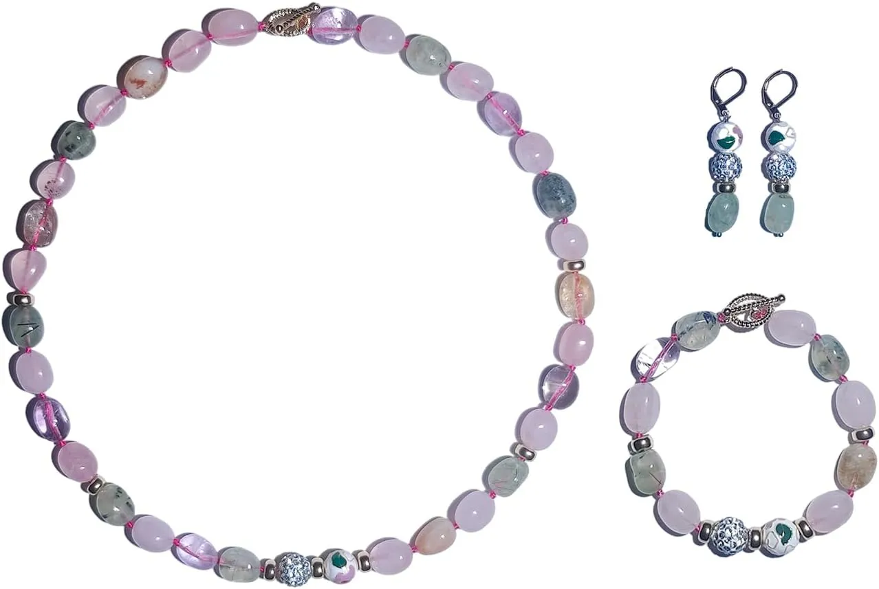Handmade Bead Jewelry Set for Women Chunky Statement Necklace Earring and Bracelet Set Boho Collar Jewelry Pendant Earrings Clasp Metal Fashion Jewelry Set