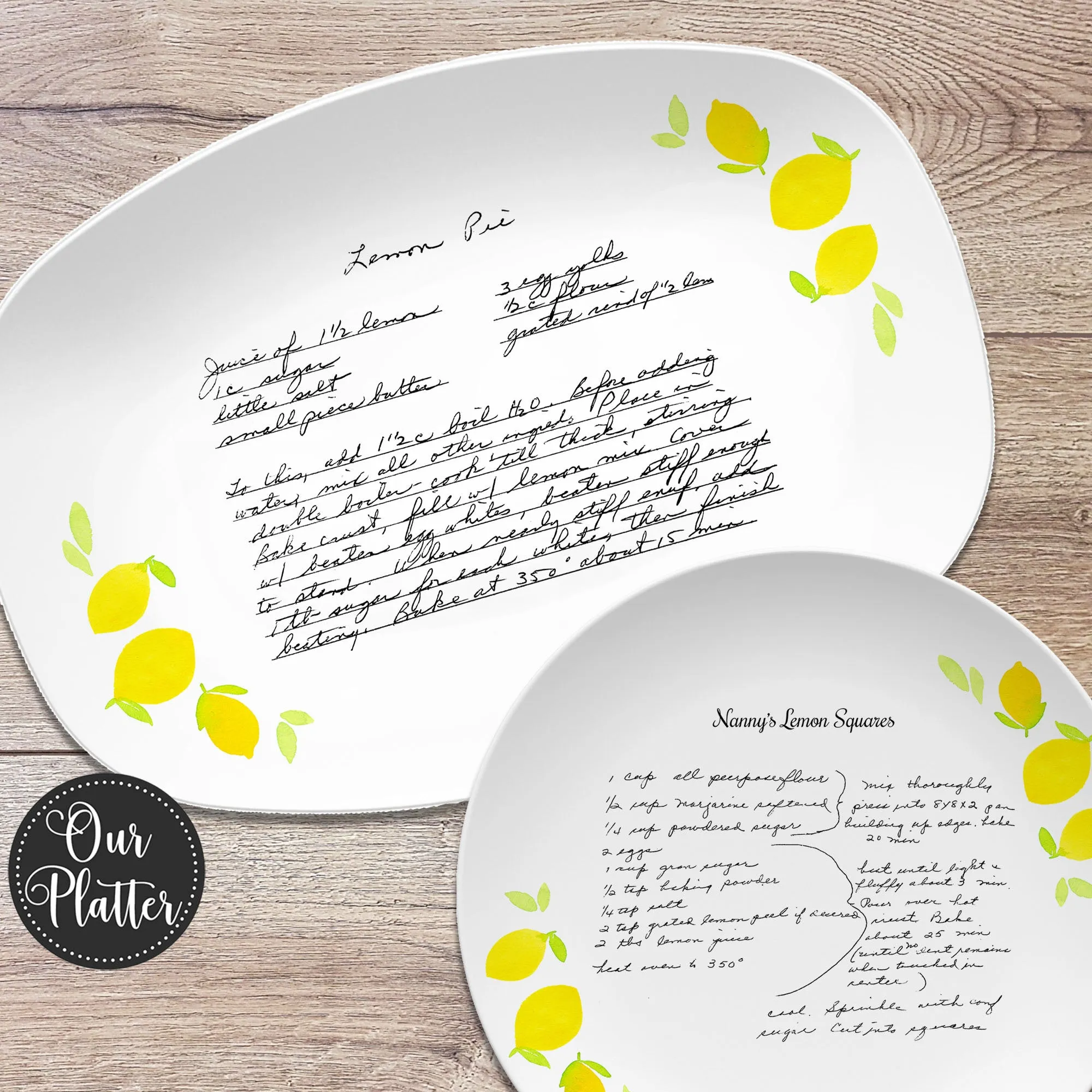 Handwritten Recipe Personalized Platter, Lemon Design