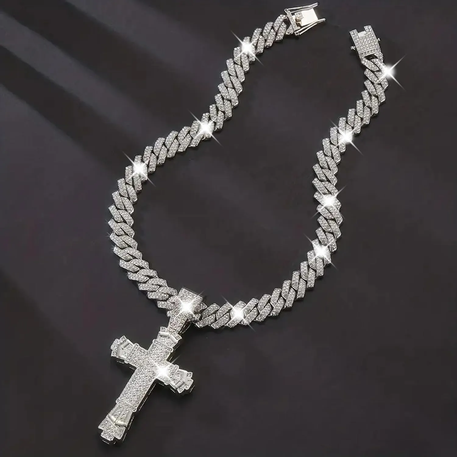 Hip-hop Cuban Chain, Rhinestone Pendant Necklace Jewelry For MenMen's Fashion JewelryWomen's Jewelry