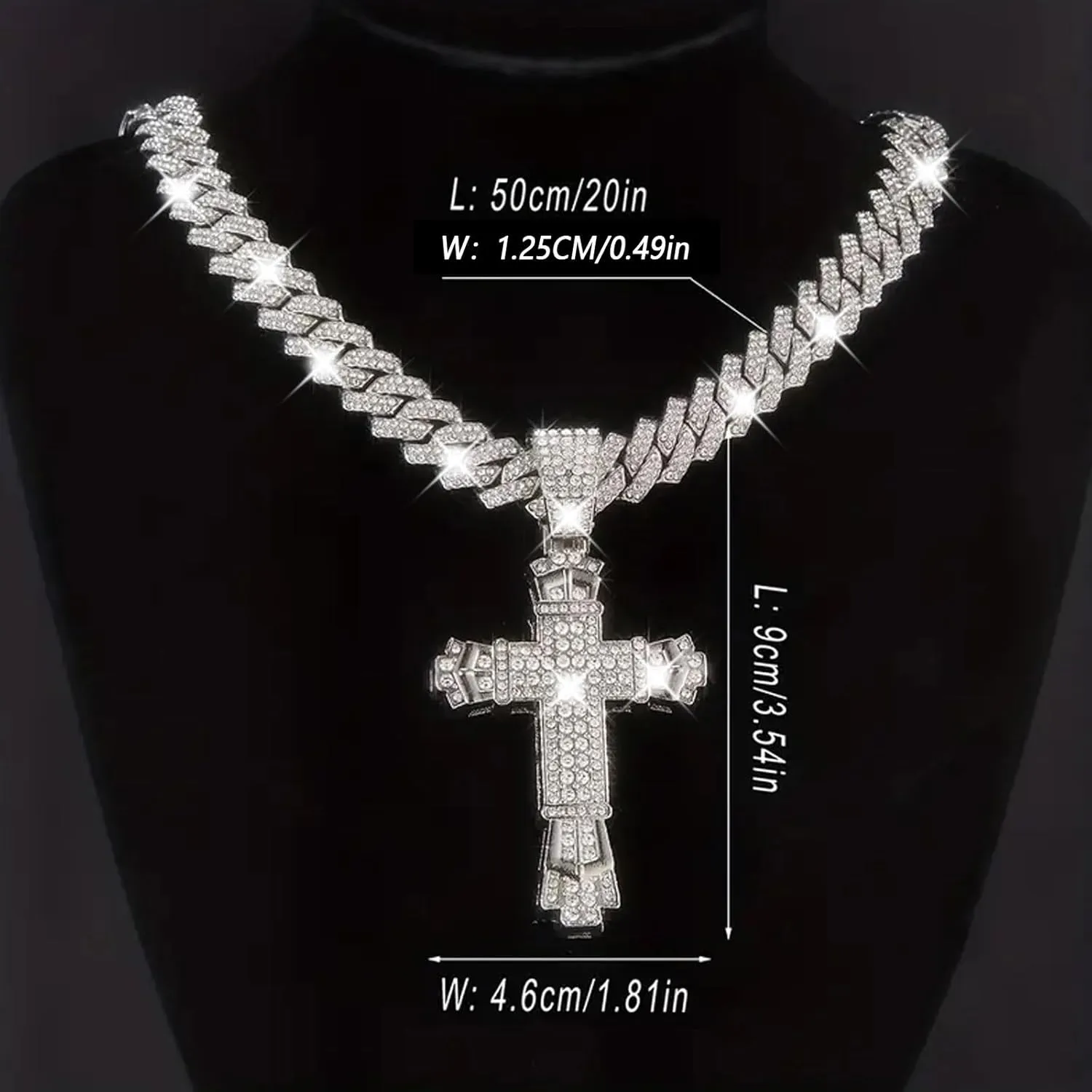 Hip-hop Cuban Chain, Rhinestone Pendant Necklace Jewelry For MenMen's Fashion JewelryWomen's Jewelry
