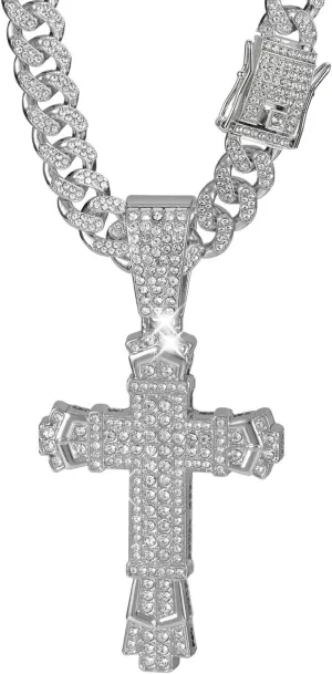 Hip-hop Cuban Chain, Rhinestone Pendant Necklace Jewelry For MenMen's Fashion JewelryWomen's Jewelry
