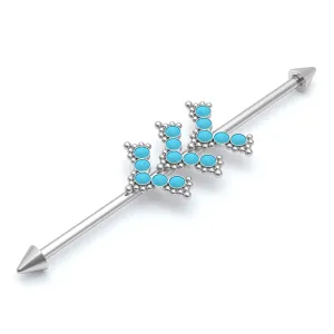 Industrial Bar with Turquoise - Industrial Piercing Jewelry Stainless Steel - Body Piercing Jewelry for Ears - Industrial Barbell Surgical Steel - Upper Ear Piercing Jewelry