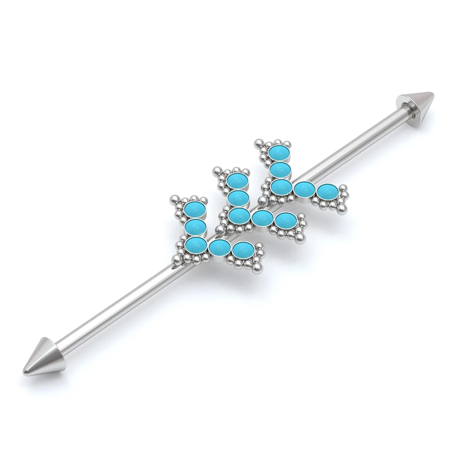 Industrial Bar with Turquoise - Industrial Piercing Jewelry Stainless Steel - Body Piercing Jewelry for Ears - Industrial Barbell Surgical Steel - Upper Ear Piercing Jewelry
