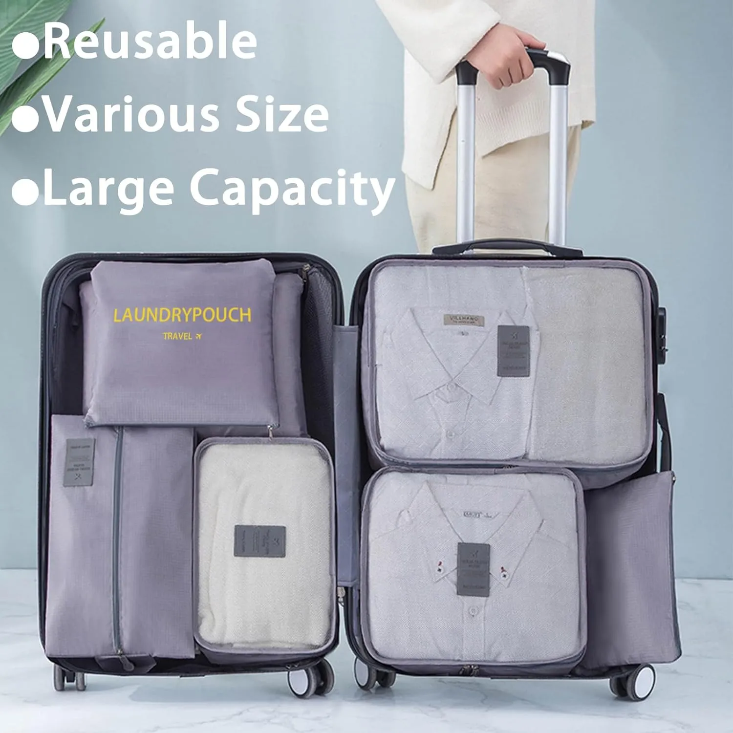 INVODA 7 Set Packing Cubes for Suitcases Travel Essentials for Carry on Luggage Organizer Bags Set for Travel Accessories Luggage Cubes (Grey)