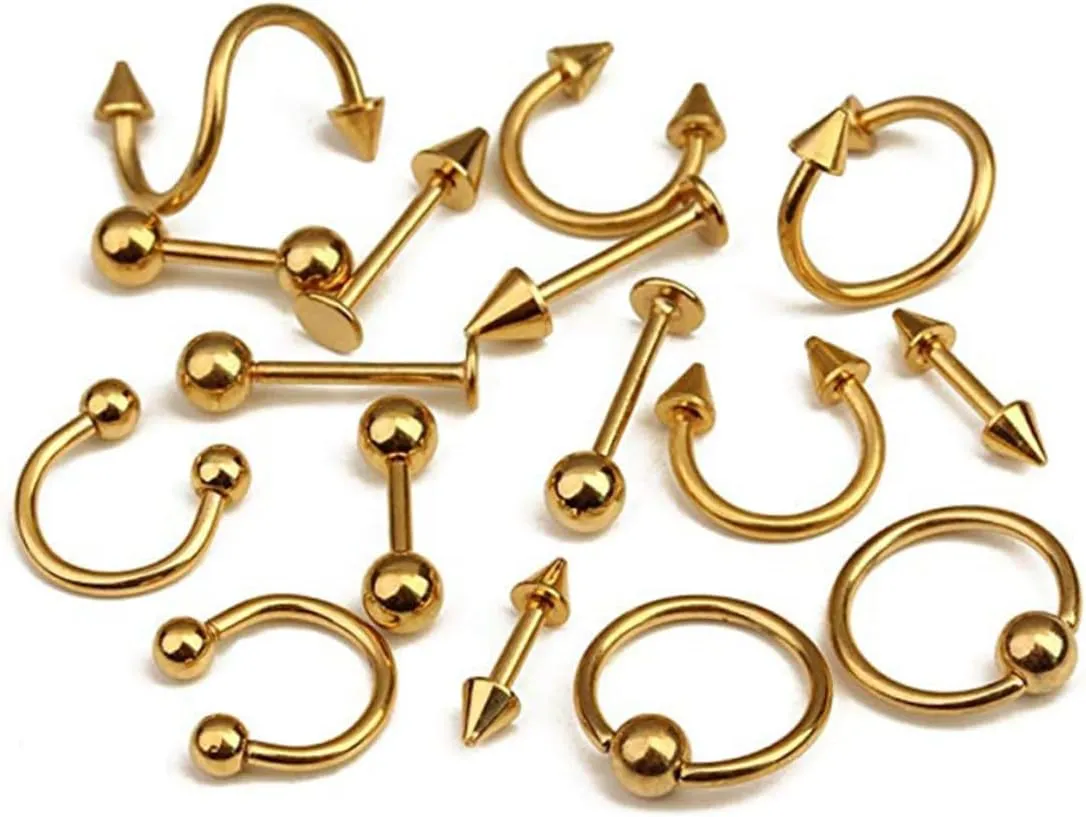 Jewelry Set 16pcs Tongue Rings Body Jewelry for Women Mixed Colors Gold