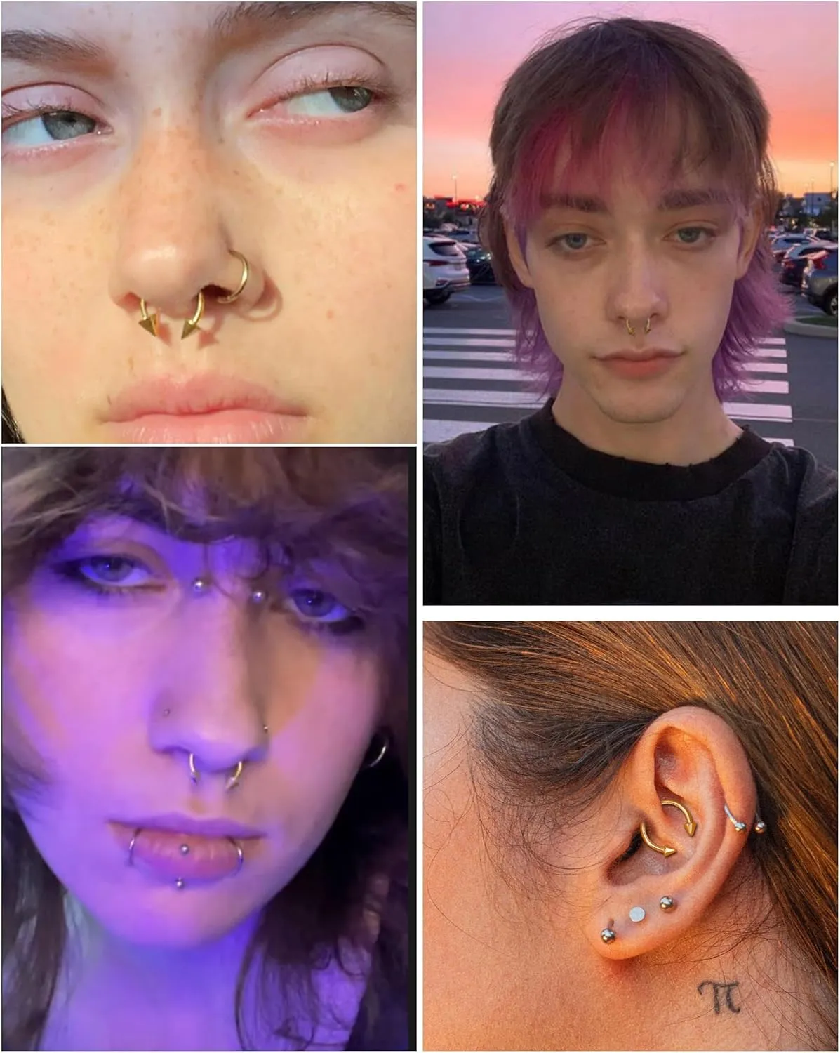 Jewseen 14K Solid Gold Septum Rings 16g Spike Septum Jewelry Daith Piercing Jewelry Tragus Helix Earrings Lip Piercing Jewelry for Women Men