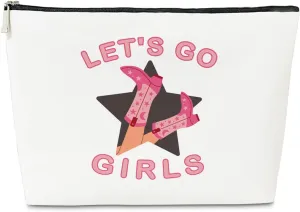 JioJio Chan Coquette Pink Western Makeup Bag, Let's Go Girls Cowgirl Bachelorette PU Leather Cosmetic Bag for Purse, Western Gifts for Women, Cowgirls Stuff, Country Girl Gifts Pouch