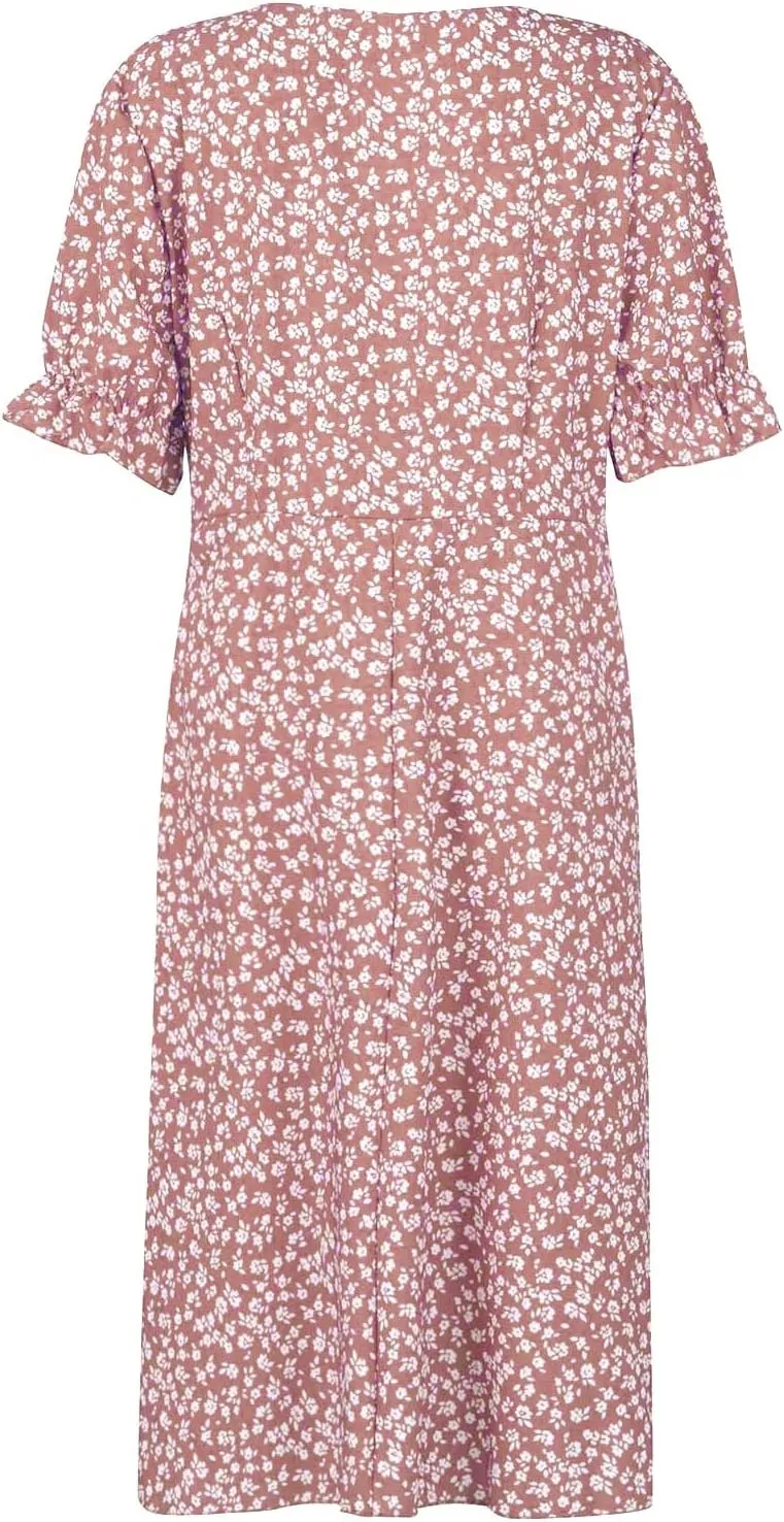 JJHAEVDY Dresses for Women 2024 Printed Ruffle Hem Dress V Neck Short Sleeve Dress Spring Summer Dresses Flowy Beach Dresses