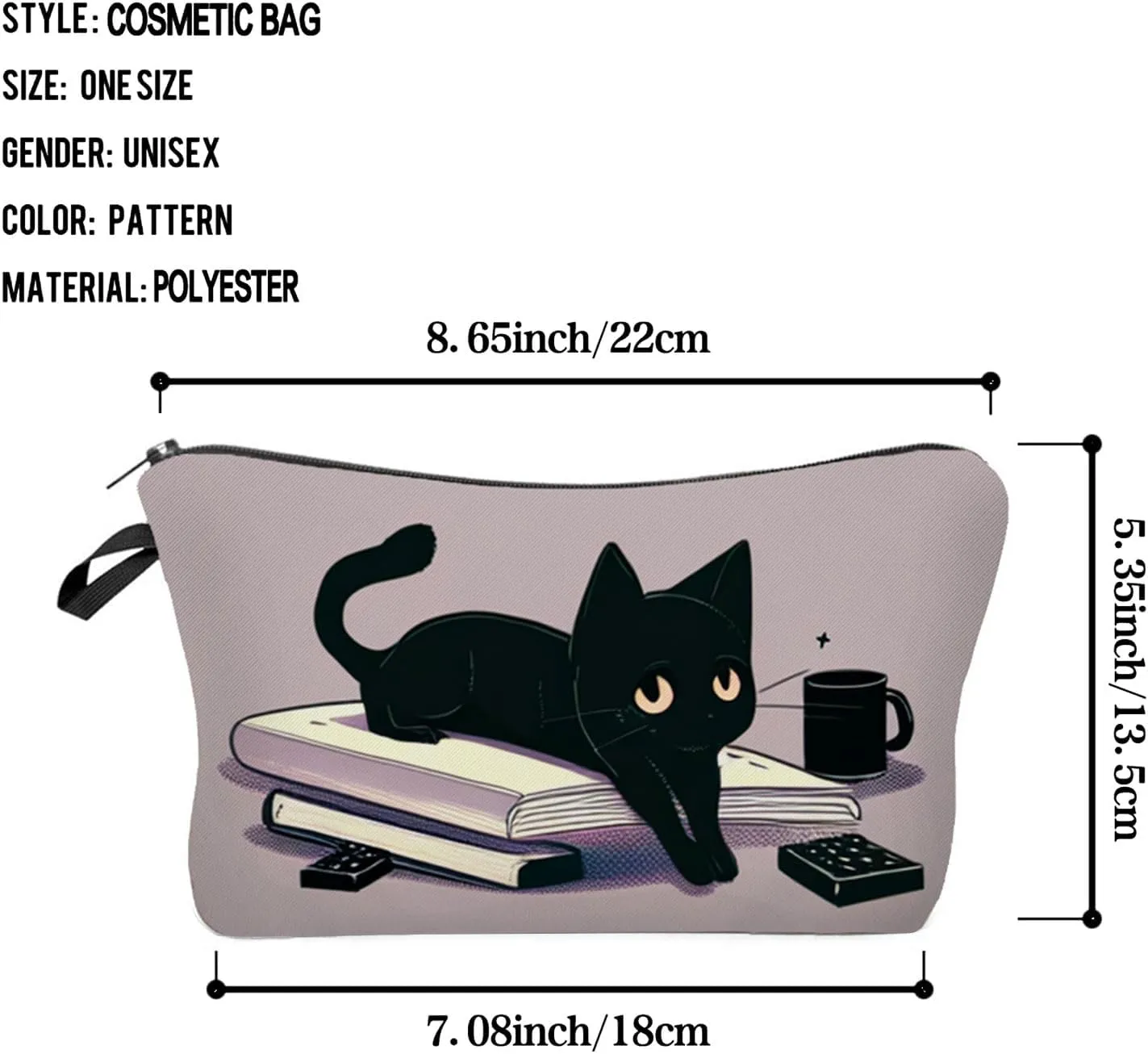 Kitten Present Black Cat Makeup Bag Travel Toiletry Organizer Zipper Bag Kitten Kitty Book Pattern Cosmetic Bag Birthday Present for Cat Lovers Women Friends