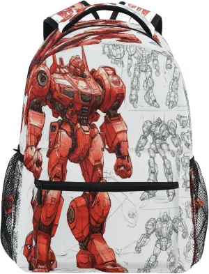 KLL Backpacks for Unisex Adult Fashion Diaper Bag Backpack with Chest Strap for Business Work College Travel Trip Red Robot