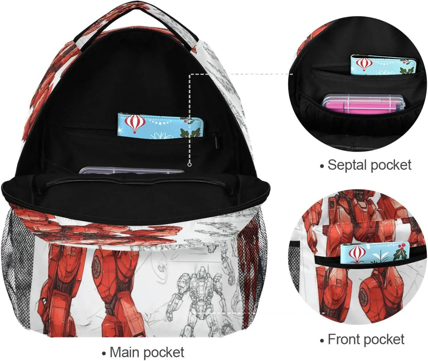 KLL Backpacks for Unisex Adult Fashion Diaper Bag Backpack with Chest Strap for Business Work College Travel Trip Red Robot