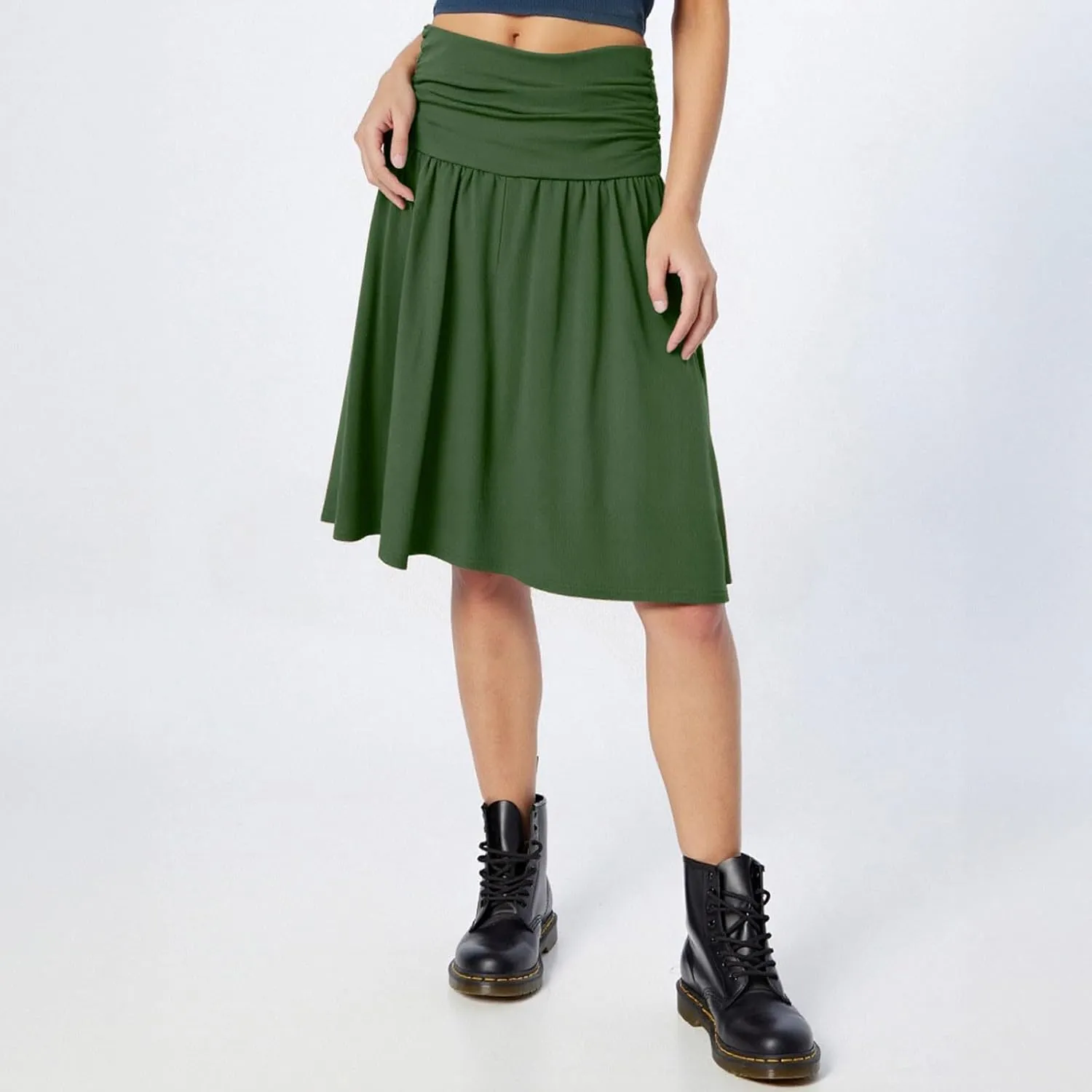Knee Length Skirts for Women with Pocket Casual Pleated High Waisted Skirts Summer Flare Elegant A Line Beach Midi Skirt