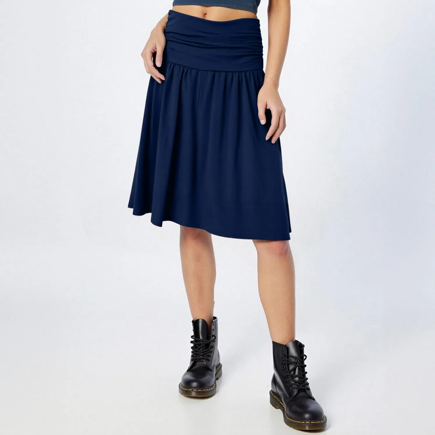 Knee Length Skirts for Women with Pocket Casual Pleated High Waisted Skirts Summer Flare Elegant A Line Beach Midi Skirt
