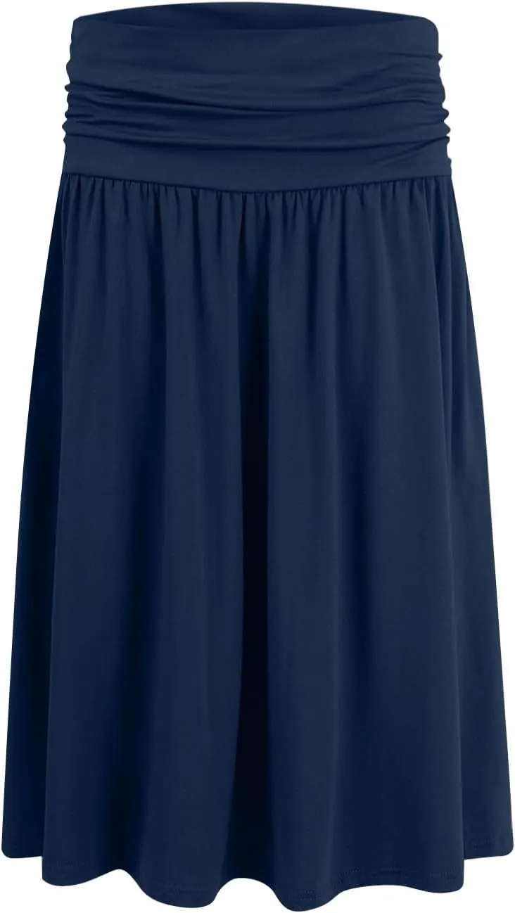 Knee Length Skirts for Women with Pocket Casual Pleated High Waisted Skirts Summer Flare Elegant A Line Beach Midi Skirt