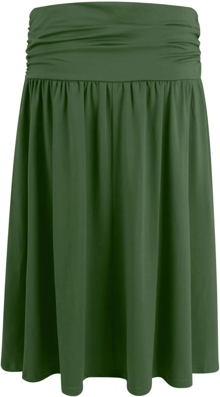 Knee Length Skirts for Women with Pocket Casual Pleated High Waisted Skirts Summer Flare Elegant A Line Beach Midi Skirt