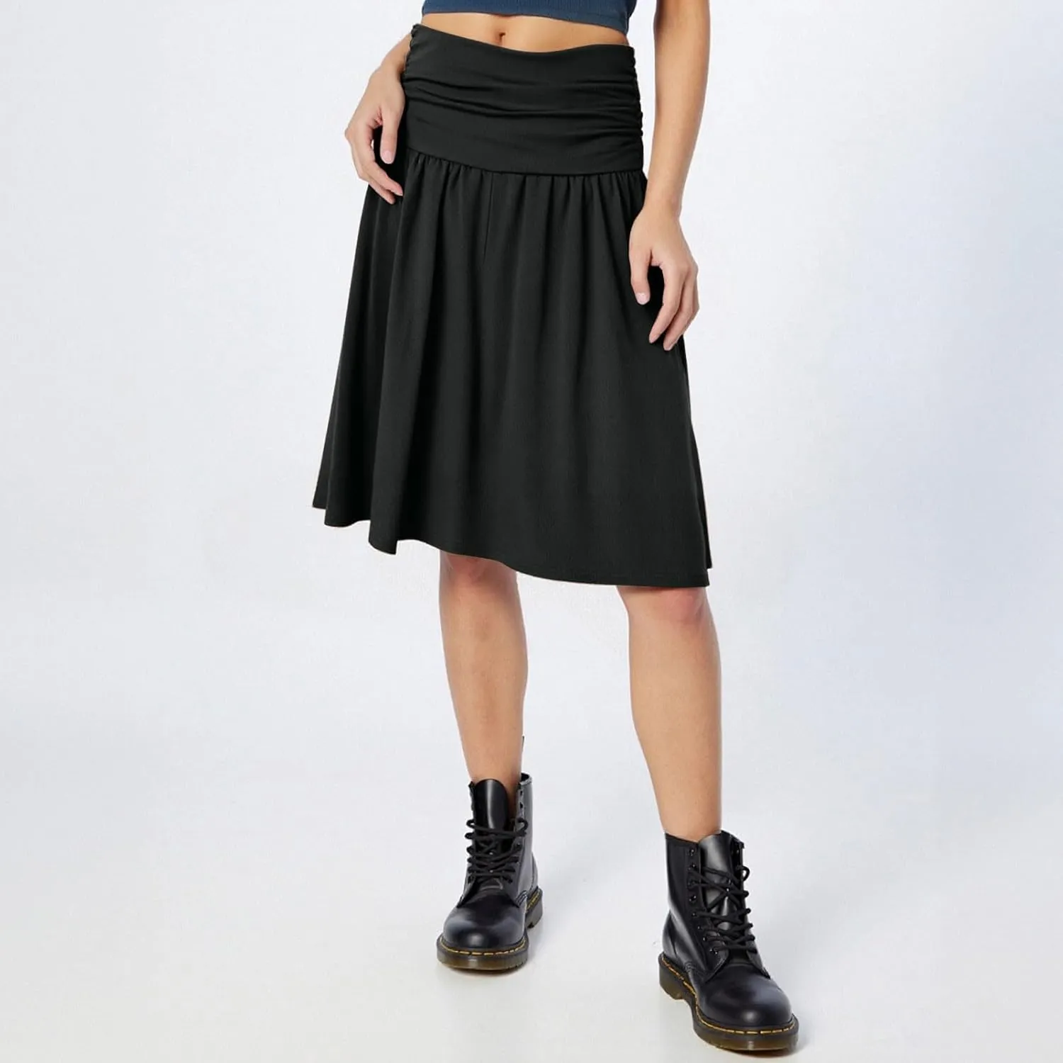 Knee Length Skirts for Women with Pocket Casual Pleated High Waisted Skirts Summer Flare Elegant A Line Beach Midi Skirt