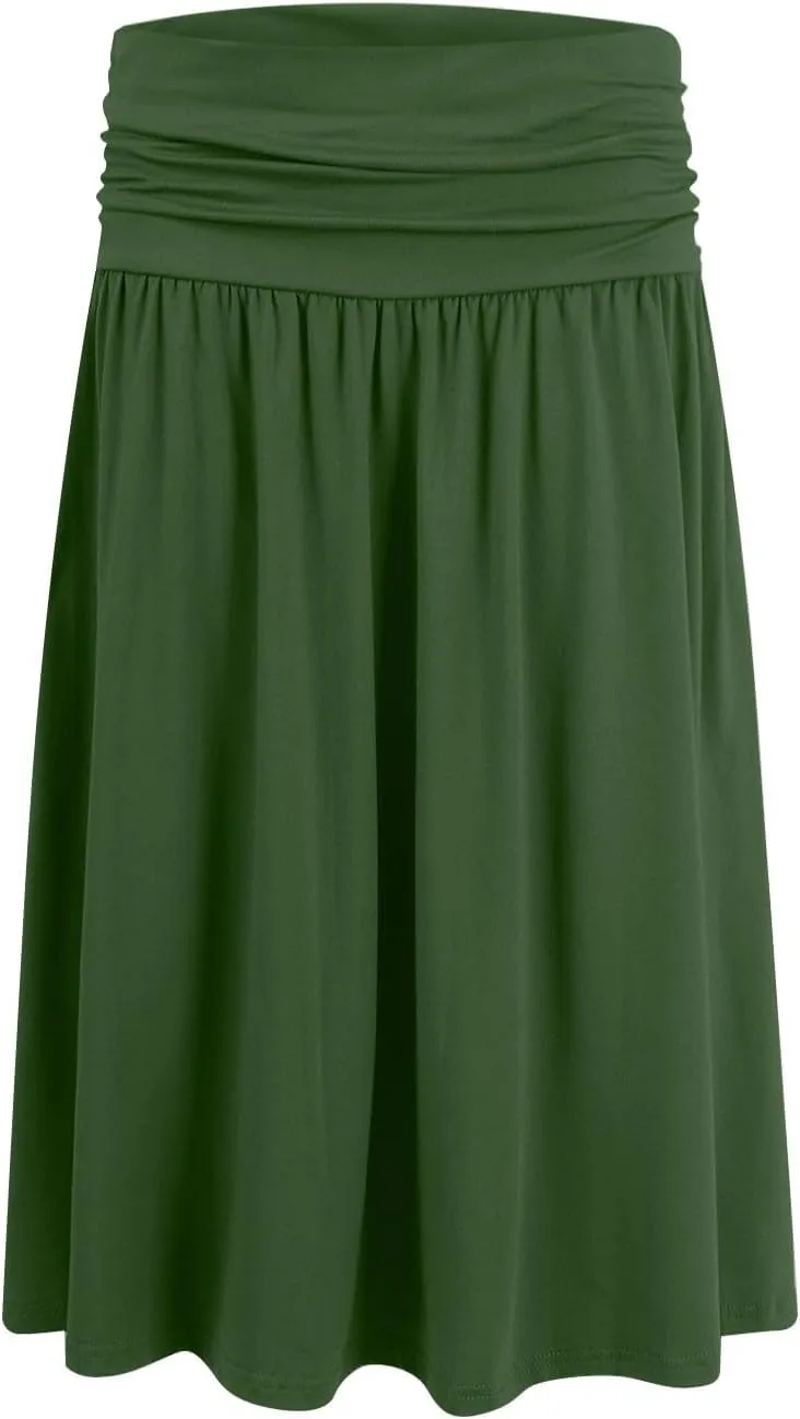 Knee Length Skirts for Women with Pocket Casual Pleated High Waisted Skirts Summer Flare Elegant A Line Beach Midi Skirt