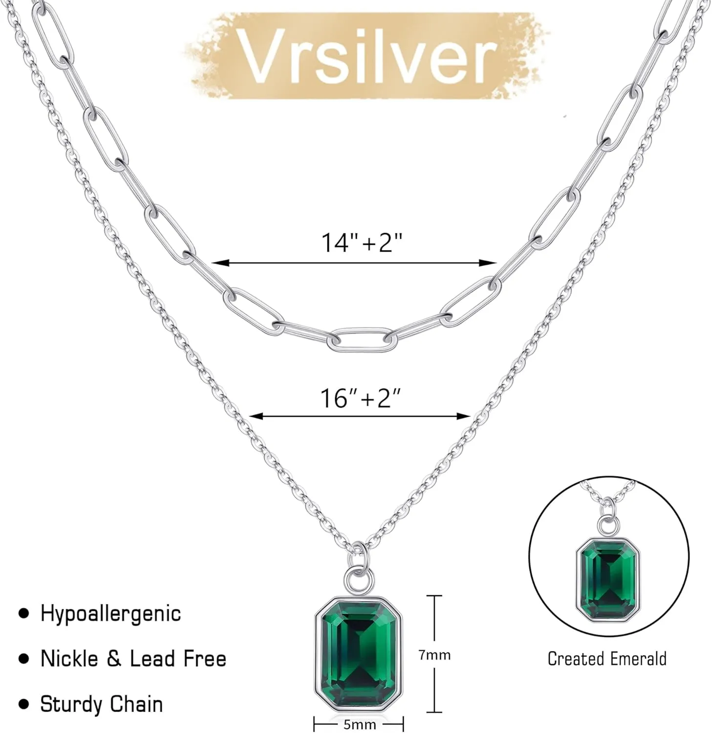 Layered Birthstone Necklace for Women Girls, Gold Silver Rose Gold Plated Layered Paperclip Chain Choker Necklace with Rectangle Birthstone Pendant Birthday Gifts for Women Girls Jewelry