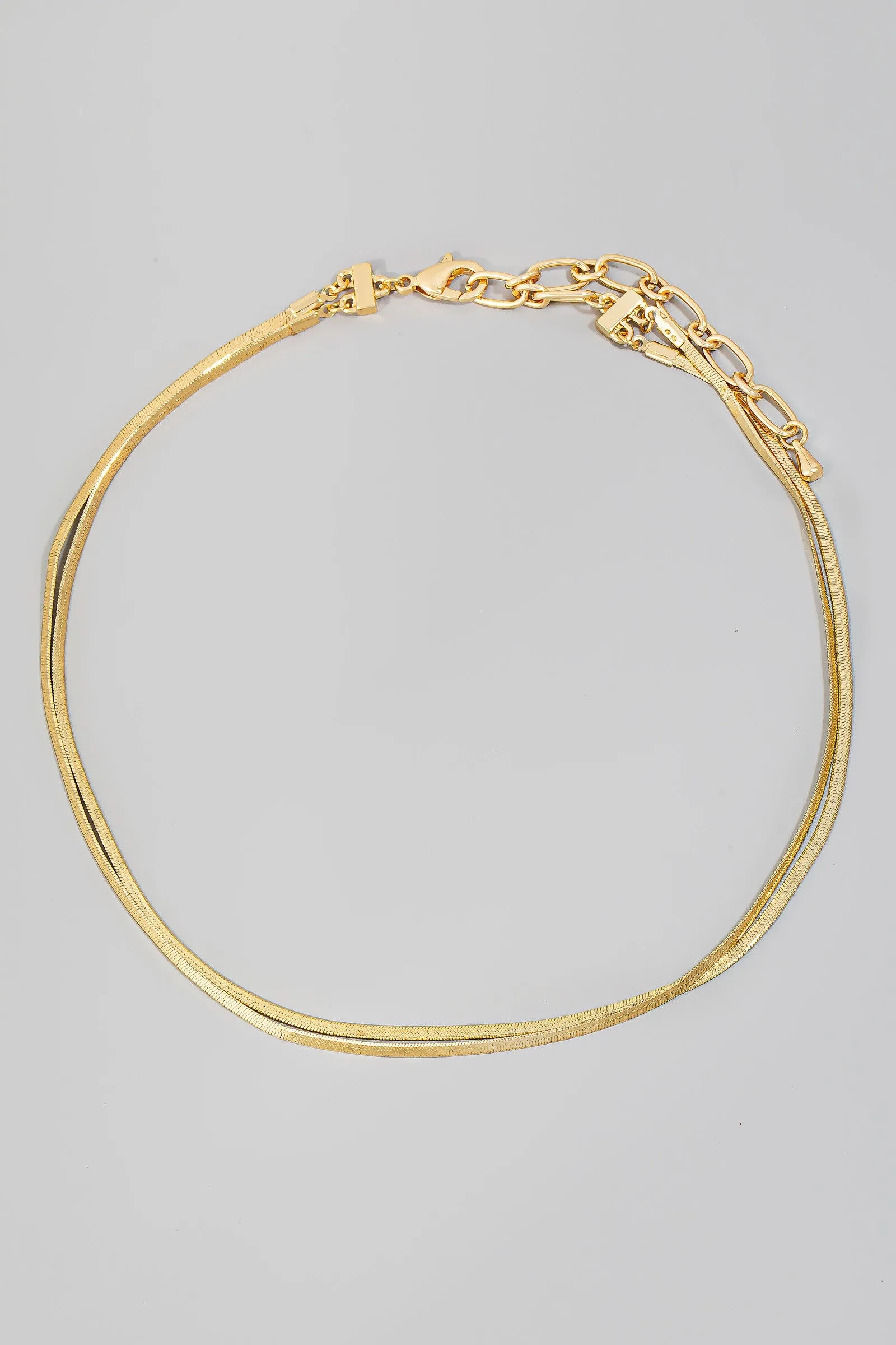 Layered Metallic Flat Chains Necklace/