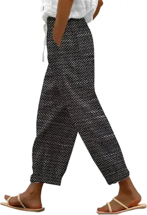 LCMTWX Linen Pants for Women 2025 Casual Drawstring Pants Capri Pants 2025 Pants with Pockets Wide Leg Cropped Pants