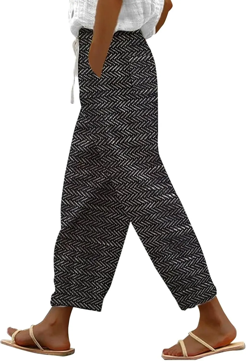 LCMTWX Linen Pants for Women 2025 Casual Drawstring Pants Capri Pants 2025 Pants with Pockets Wide Leg Cropped Pants