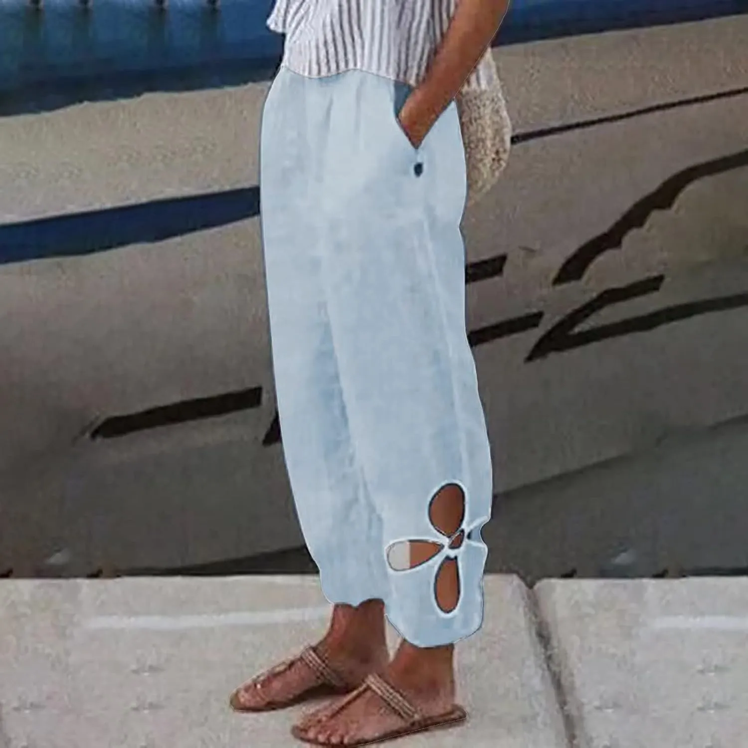 LCMTWX Summer Clothes for Women Pants Elastic Waist Loose Long Pants Haren Pants Trousers Women's Pants Women White Pants