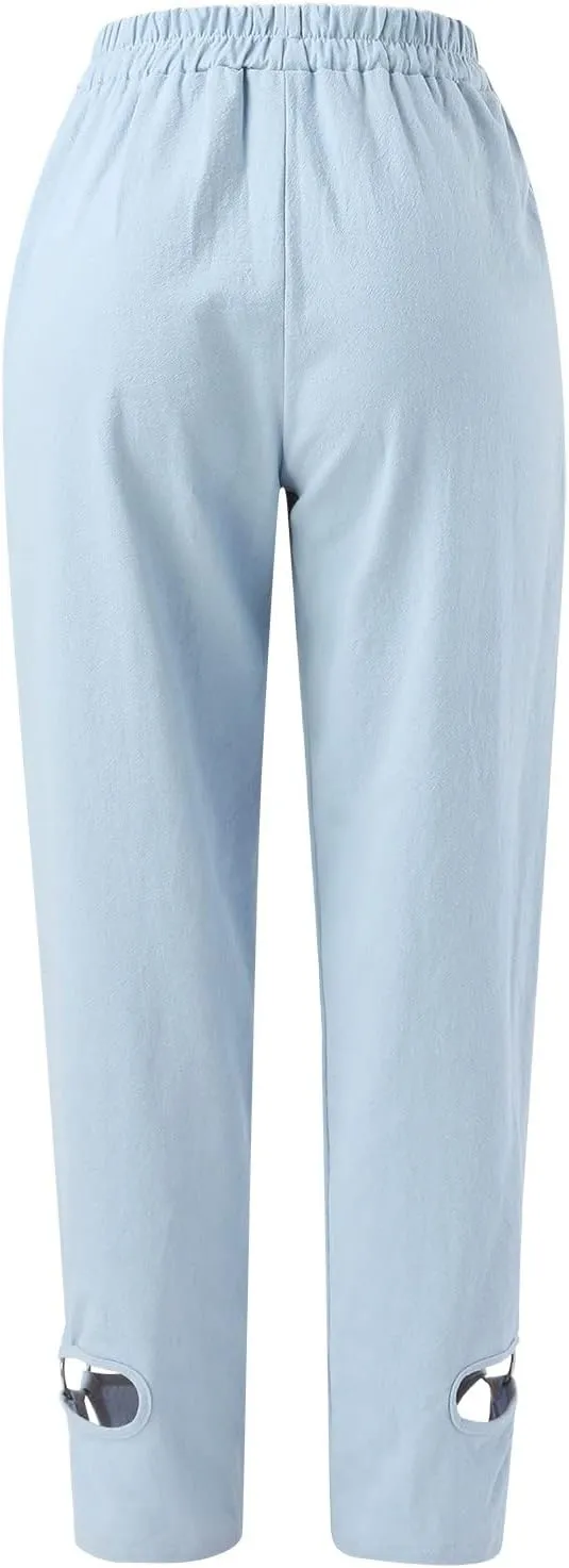 LCMTWX Summer Clothes for Women Pants Elastic Waist Loose Long Pants Haren Pants Trousers Women's Pants Women White Pants