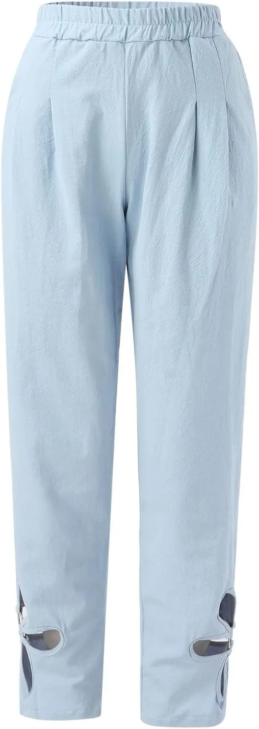LCMTWX Summer Clothes for Women Pants Elastic Waist Loose Long Pants Haren Pants Trousers Women's Pants Women White Pants