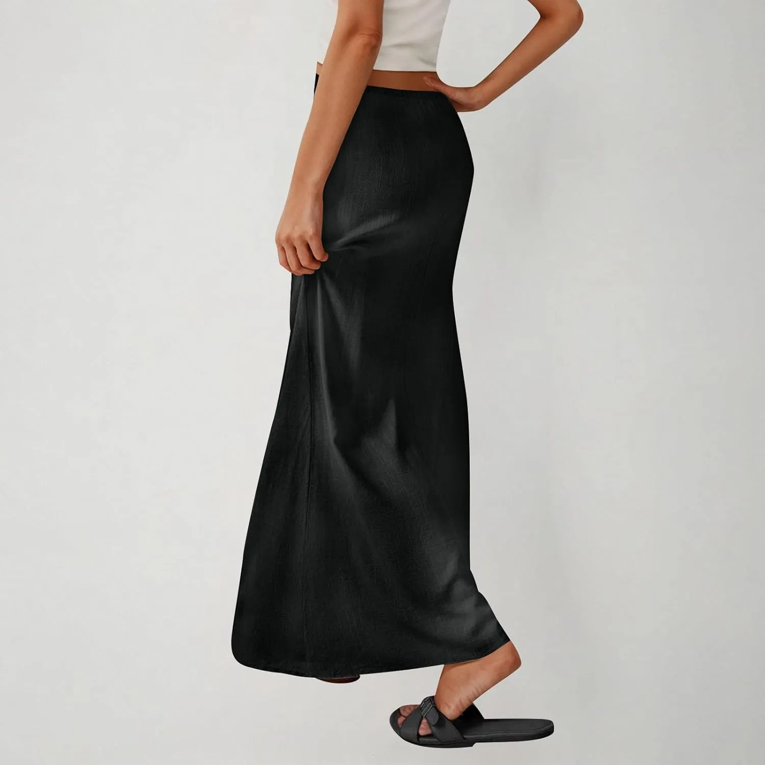 Linen Maxi Skirts for Women Comfy Drawstring Waist A Line Dresses Long Flowy Boho Vacation Skirts 2025 Summer