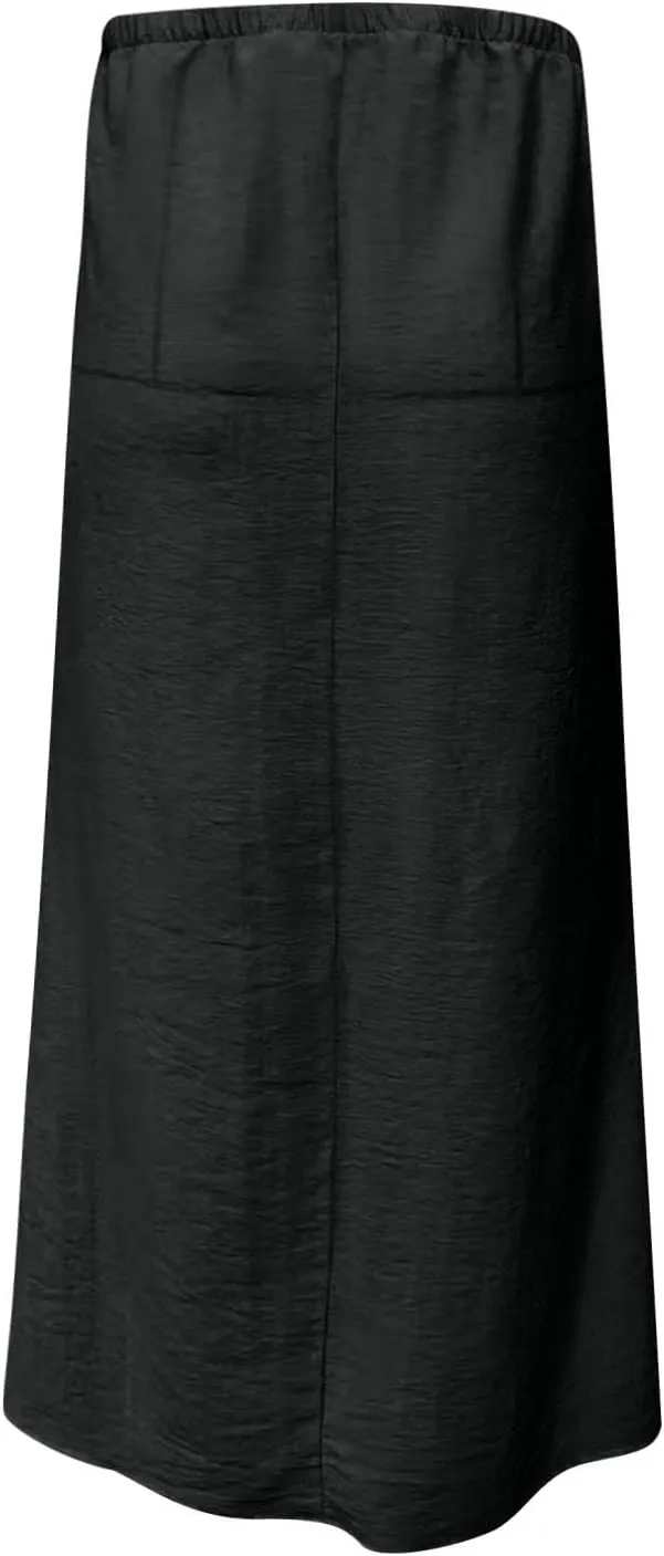 Linen Maxi Skirts for Women Comfy Drawstring Waist A Line Dresses Long Flowy Boho Vacation Skirts 2025 Summer