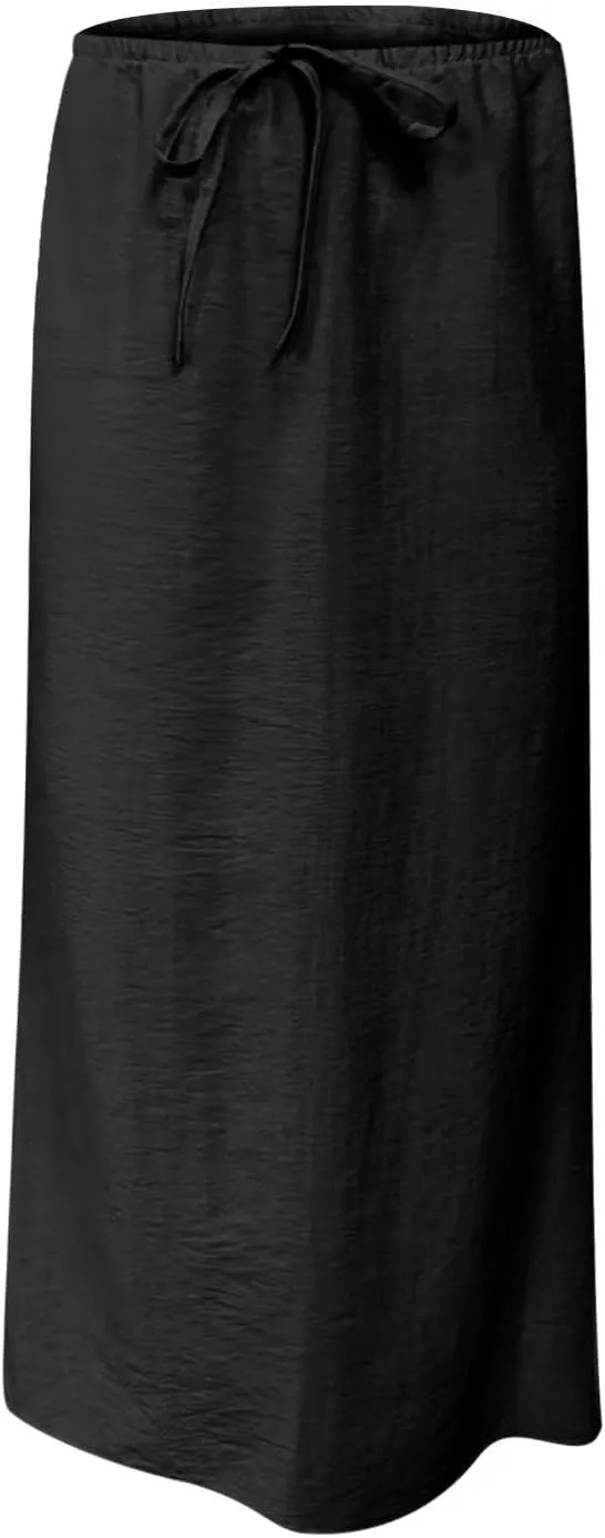 Linen Maxi Skirts for Women Comfy Drawstring Waist A Line Dresses Long Flowy Boho Vacation Skirts 2025 Summer