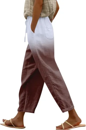 Linen Striped Print Pants for Woman Casual Pants Pants 2024 Summer Beach Loose Striped Linen Pants Women Linen Pants