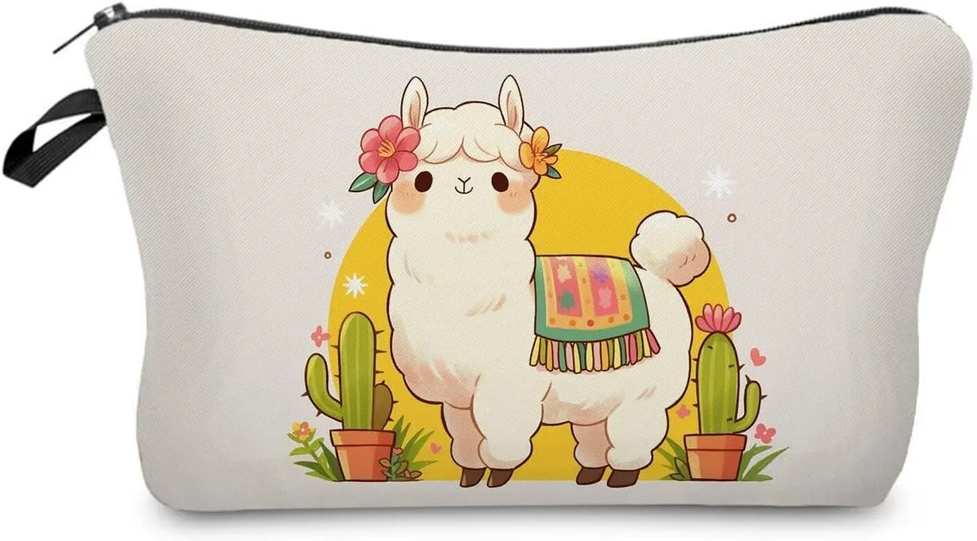 Lovely Lama Makeup Bag Llama Small Organizer Bag Toiletry Zipper Pouch Cartoon Alpaca Cosmetic Bag Present for Lama Lovers Women Friends