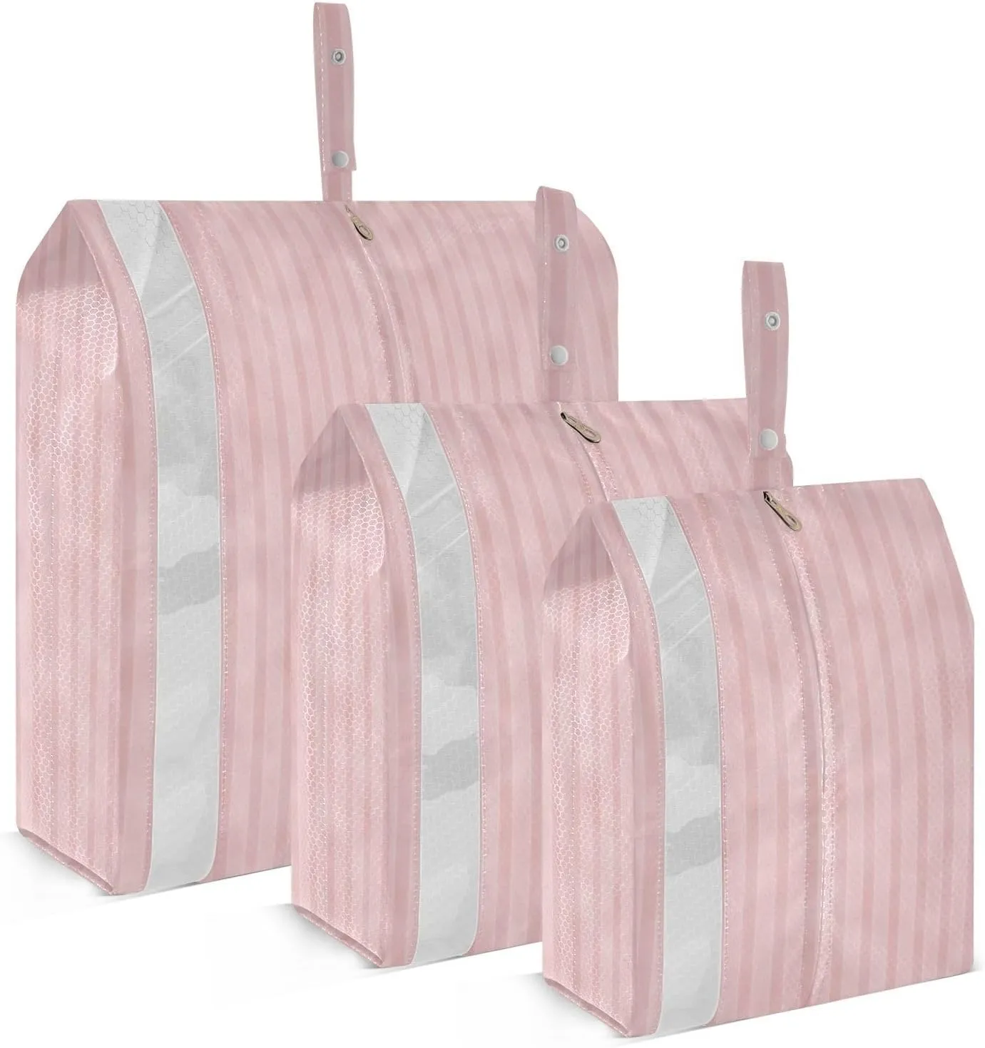 Luggage Space Saver, Luggages Management Personnel, Pink Stripes, With Zipper, 3 Set Travel Packing Cubes For Suitcases, Garment Bag Closet Storage