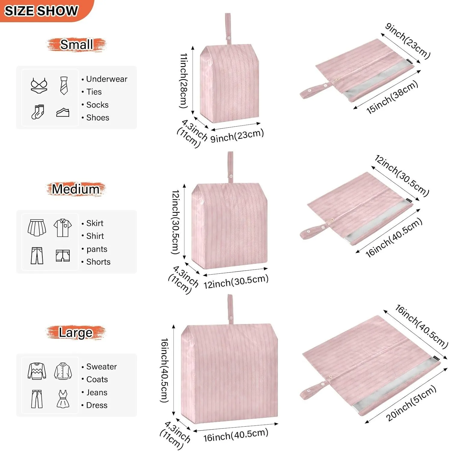 Luggage Space Saver, Luggages Management Personnel, Pink Stripes, With Zipper, 3 Set Travel Packing Cubes For Suitcases, Garment Bag Closet Storage