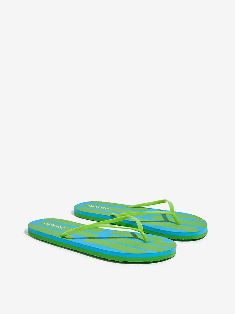 LUNA BLU Green Abstract Printed Flip-Flop