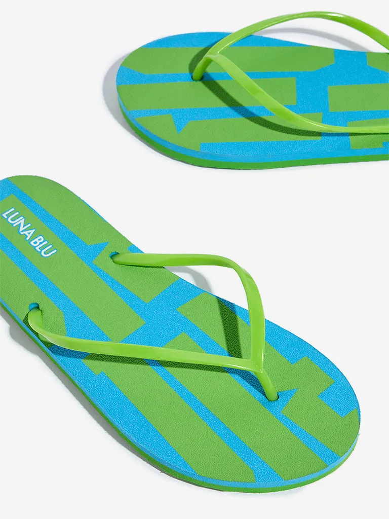 LUNA BLU Green Abstract Printed Flip-Flop